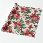 Red Poinsettias Christmas Wrapping Paper<br><div class="desc">No flower means Christmas more than the beautiful poinsettia,  They are popular in all colors,  but perhaps most in their gorgeous reds,  as in this roll of wrapping paper. It features red flowers in a gorgeous pattern with holiday greenery,  berries and a nice light background.</div>