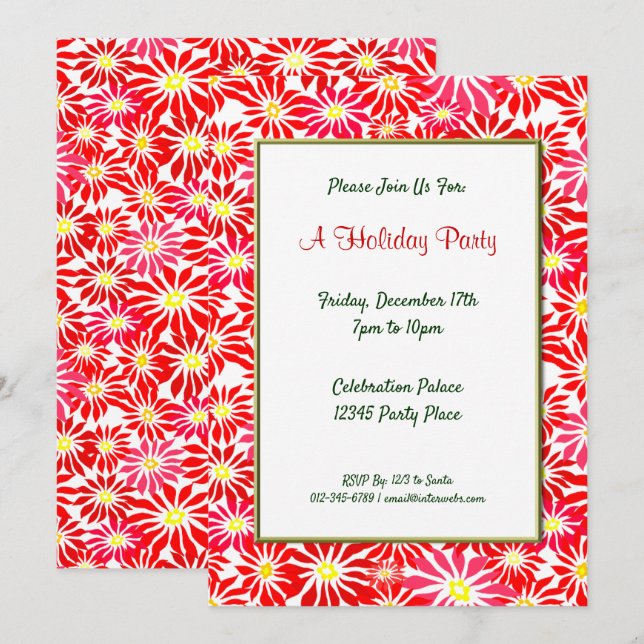 Red Poinsettias Editable Holiday 5x7 Invitations (Front/Back)