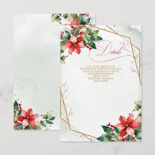 Red Poinsettias Floral Winter Christmas Wedding Enclosure Card