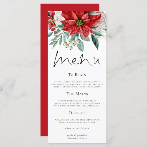 Red Poinsettias Foliage Christmas Wedding Menu