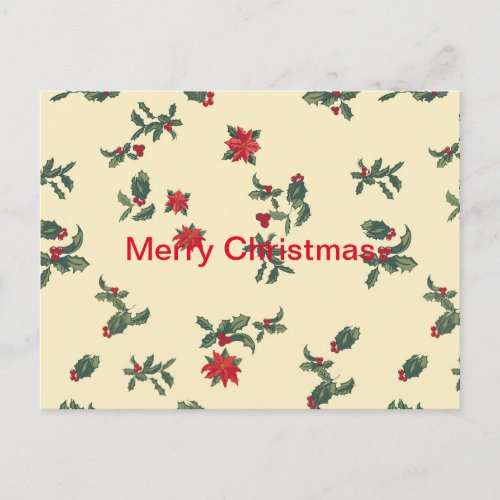 Red poinsettias green holly Christmas Card