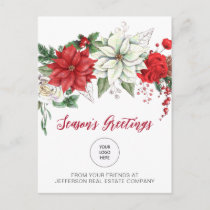 Red Poinsettias Holly Company Logo Business  Holiday Postcard