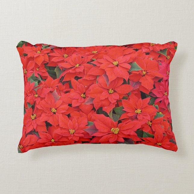 Red Poinsettias I Christmas Holiday Floral Photo Accent Pillow (Front)