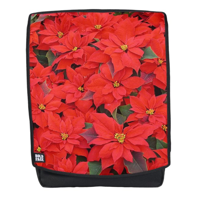 Red Poinsettias I Christmas Holiday Floral Photo Backpack (Front)
