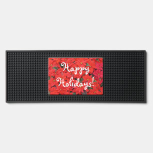 Red Poinsettias I Christmas Holiday Floral Photo Bar Mat