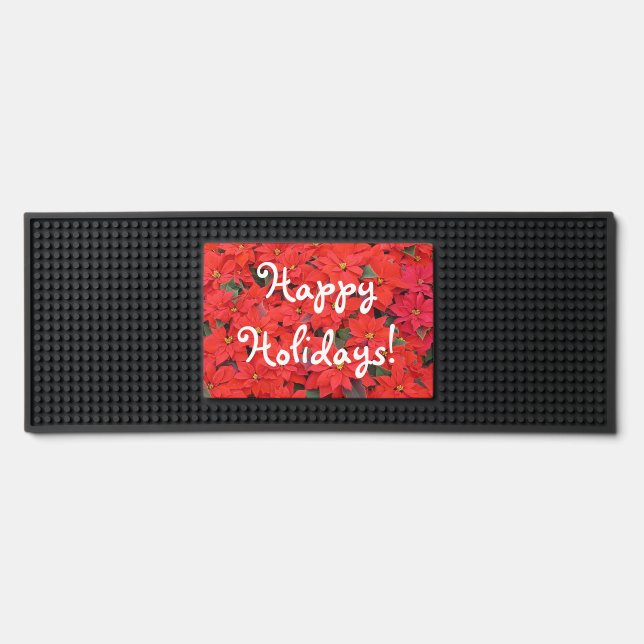 Red Poinsettias I Christmas Holiday Floral Photo Bar Mat (Front)