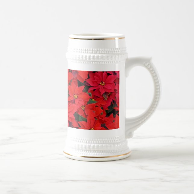 Red Poinsettias I Christmas Holiday Floral Photo Beer Stein (Right)
