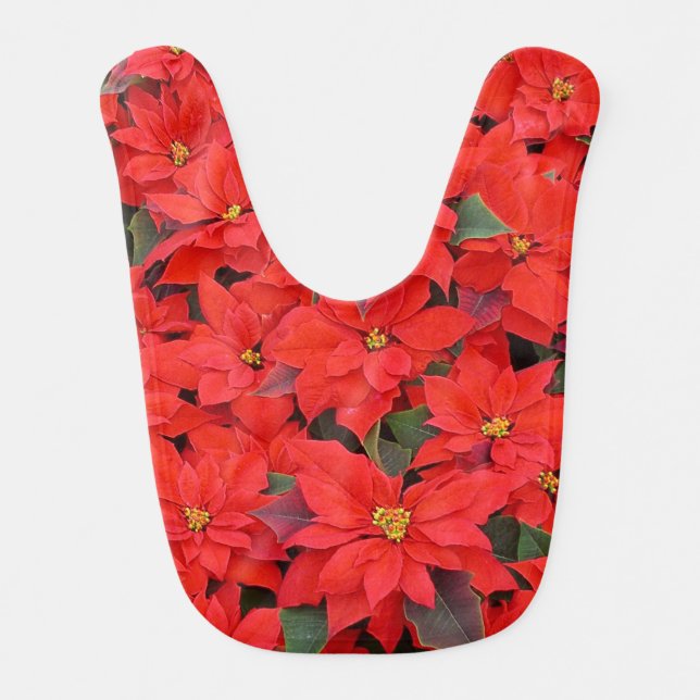 Red Poinsettias I Christmas Holiday Floral Photo Bib (Front)