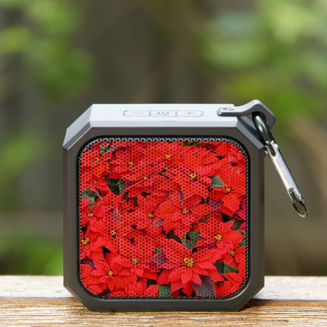 Red Poinsettias I Christmas Holiday Floral Photo Bluetooth Speaker (Insitu(Outdoor))