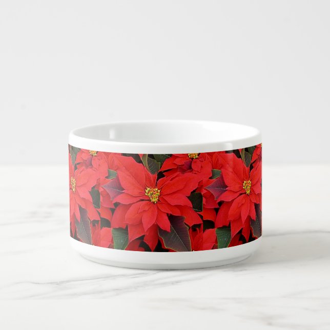 Red Poinsettias I Christmas Holiday Floral Photo Bowl (Center)