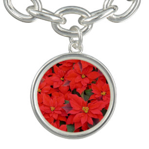 Red Poinsettias I Christmas Holiday Floral Photo Bracelet