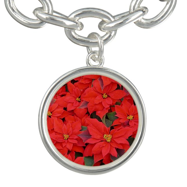 Red Poinsettias I Christmas Holiday Floral Photo Bracelet (Design)