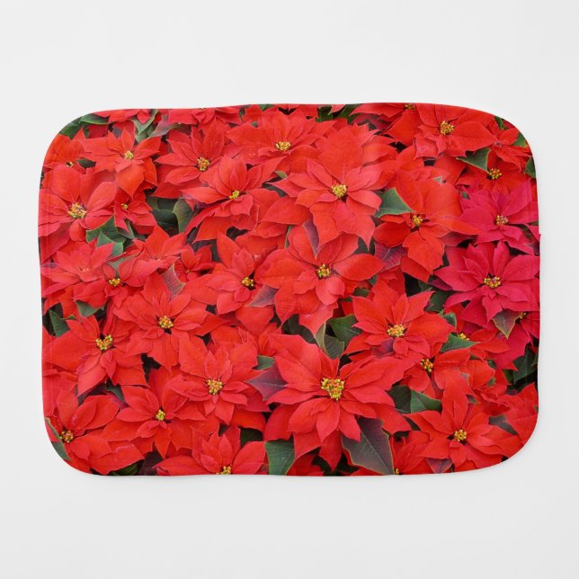 Red Poinsettias I Christmas Holiday Floral Photo Burp Cloth (Front Horizontal)