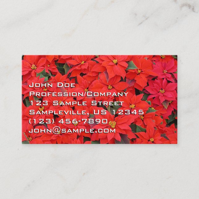 Red Poinsettias I Christmas Holiday Floral Photo Business Card (Front)