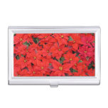 Red Poinsettias I Christmas Holiday Floral Photo Business Card Case