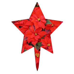 Red Poinsettias I Christmas Holiday Floral Photo Cake Topper