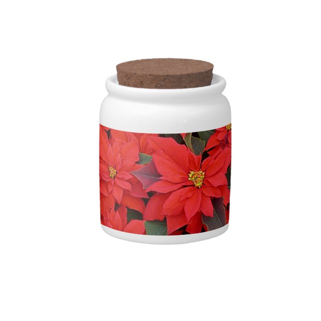 Red Poinsettias I Christmas Holiday Floral Photo Candy Jar (Front)