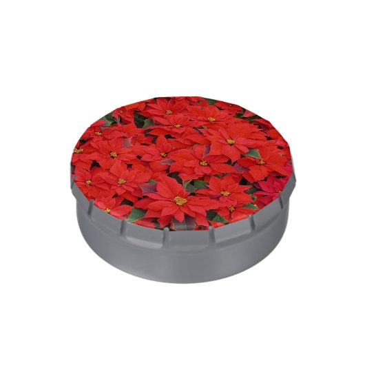Red Poinsettias I Christmas Holiday Floral Photo Candy Tin (Side)
