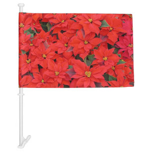 Red Poinsettias I Christmas Holiday Floral Photo Car Flag