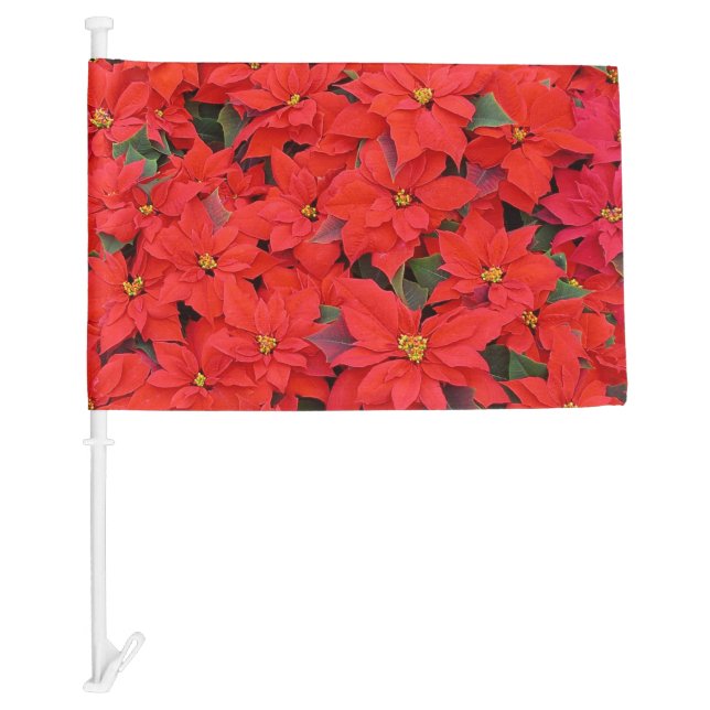 Red Poinsettias I Christmas Holiday Floral Photo Car Flag (Front)