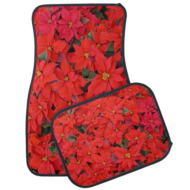Red Poinsettias I Christmas Holiday Floral Photo Car Mat (Set)