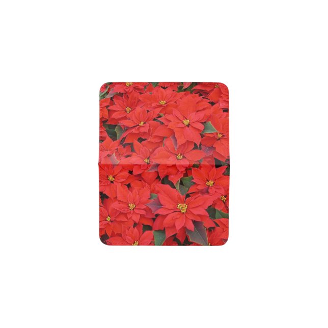 Red Poinsettias I Christmas Holiday Floral Photo Card Holder (Outside Horizontal)