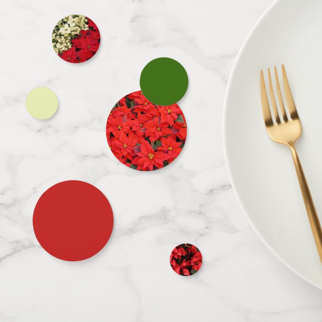 Red Poinsettias I Christmas Holiday Floral Photo Confetti (Group)
