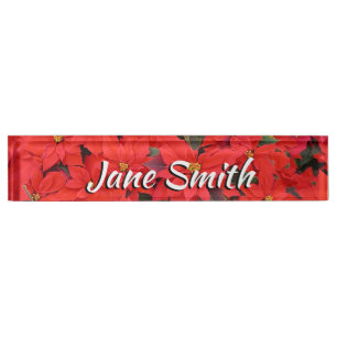 Red Poinsettias I Christmas Holiday Floral Photo Desk Name Plate