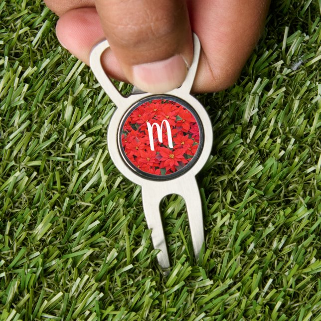 Red Poinsettias I Christmas Holiday Floral Photo Divot Tool (Insitu 1)