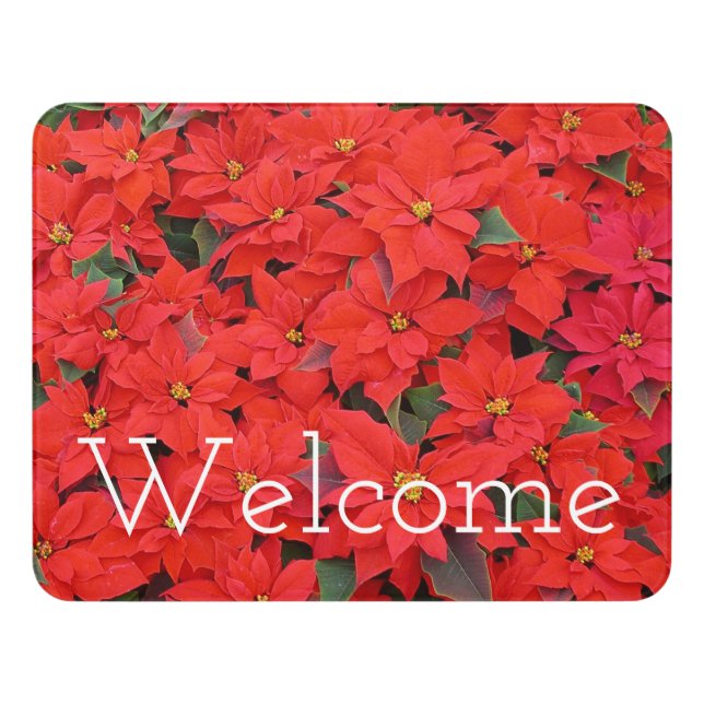 Red Poinsettias I Christmas Holiday Floral Photo Door Sign (Contemporary Front)