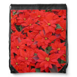 Red Poinsettias I Christmas Holiday Floral Photo Drawstring Bag