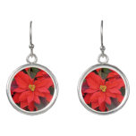 Red Poinsettias I Christmas Holiday Floral Photo Earrings