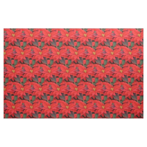 Red Poinsettias I Christmas Holiday Floral Photo Fabric