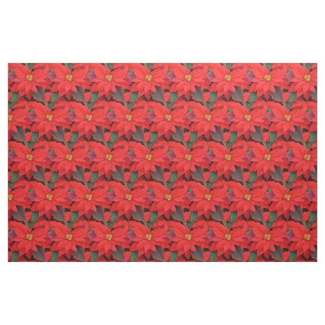Red Poinsettias I Christmas Holiday Floral Photo Fabric (Fat Quarter)