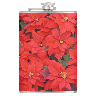 Red Poinsettias I Christmas Holiday Floral Photo Flask