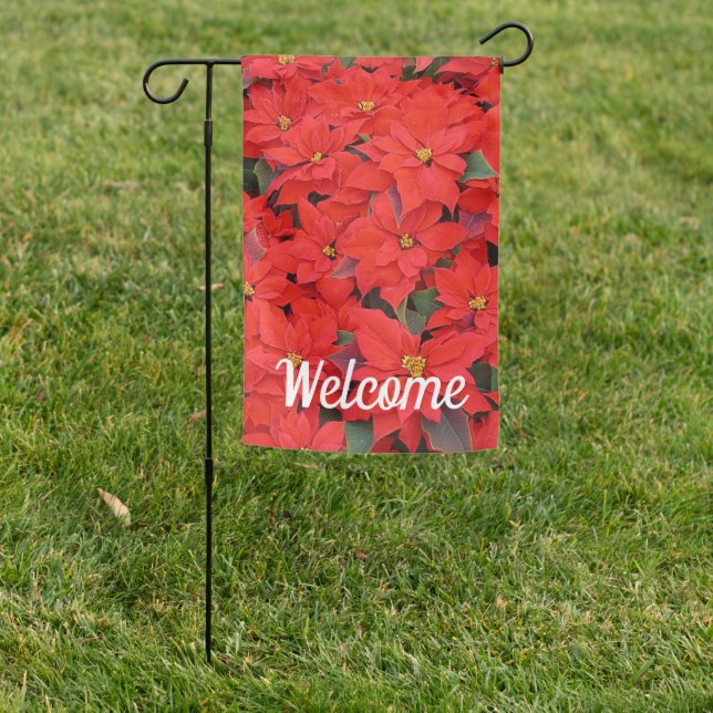 Red Poinsettias I Christmas Holiday Floral Photo Garden Flag (In SItu)