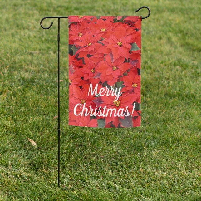 Red Poinsettias I Christmas Holiday Floral Photo Garden Flag (In SItu)