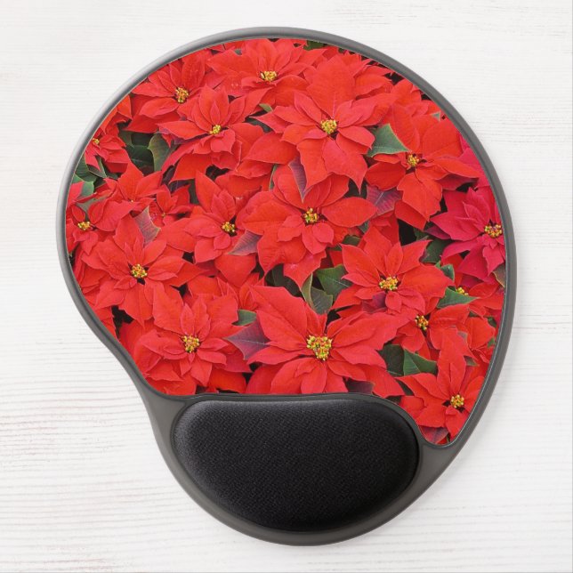 Red Poinsettias I Christmas Holiday Floral Photo Gel Mouse Pad (Front)