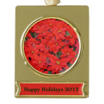 Red Poinsettias I Christmas Holiday Floral Photo Gold Plated Banner Ornament