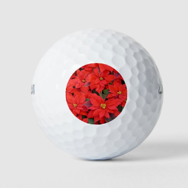 Red Poinsettias I Christmas Holiday Floral Photo Golf Balls (Front)