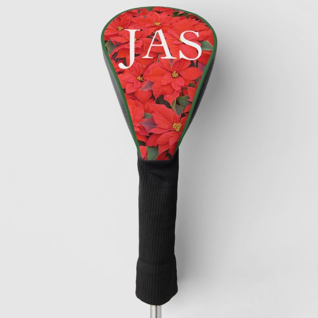 Red Poinsettias I Christmas Holiday Floral Photo Golf Head Cover (Front)