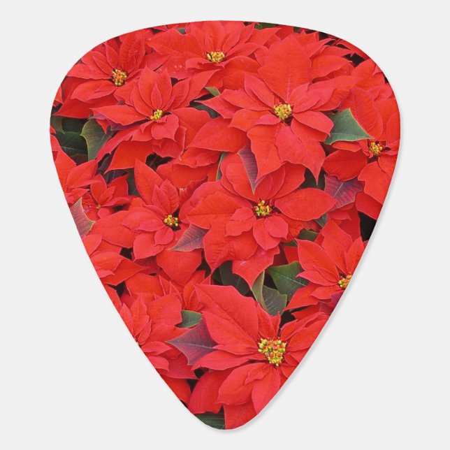 Red Poinsettias I Christmas Holiday Floral Photo Guitar Pick (Back)