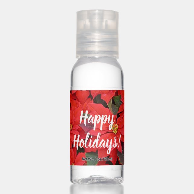 Red Poinsettias I Christmas Holiday Floral Photo Hand Sanitizer (Front)