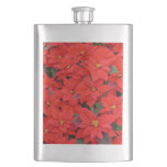 Red Poinsettias I Christmas Holiday Floral Photo Hip Flask