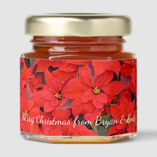 Red Poinsettias I Christmas Holiday Floral Photo Honey Jar Favors