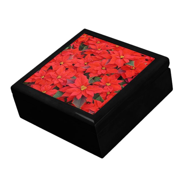 Red Poinsettias I Christmas Holiday Floral Photo Keepsake Box (Side)
