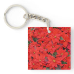 Red Poinsettias I Christmas Holiday Floral Photo Keychain
