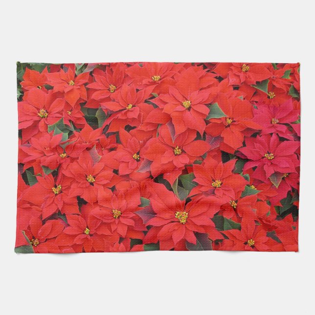 Red Poinsettias I Christmas Holiday Floral Photo Kitchen Towel (Horizontal)
