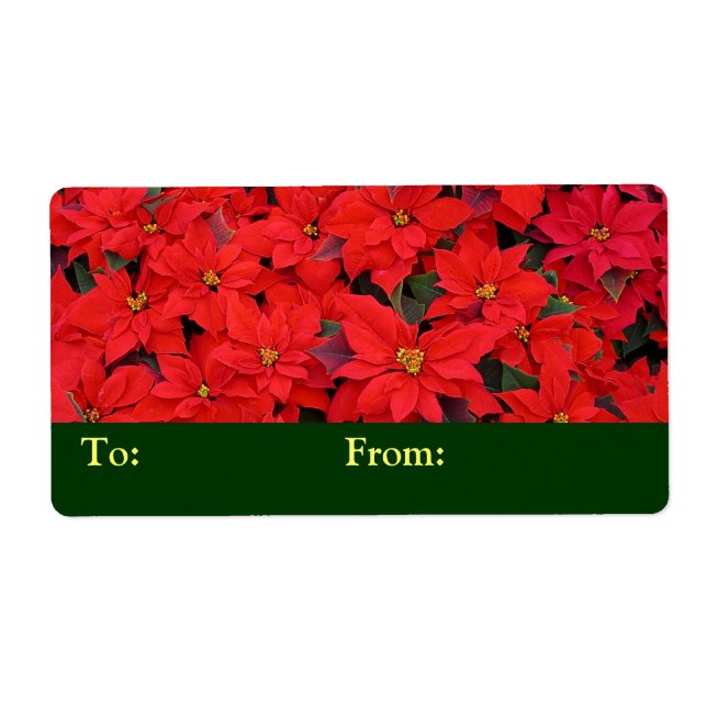 Red Poinsettias I Christmas Holiday Floral Photo Label (Front)