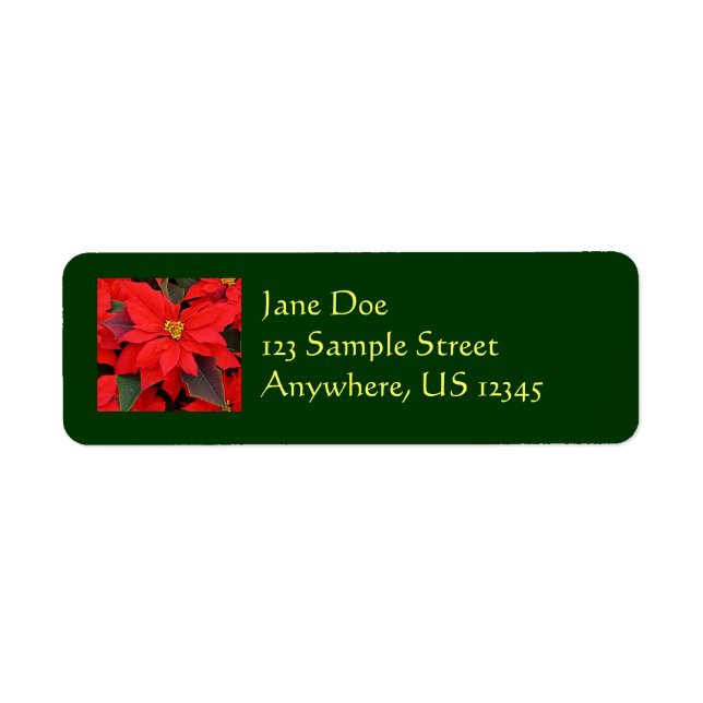 Red Poinsettias I Christmas Holiday Floral Photo Label (Front)